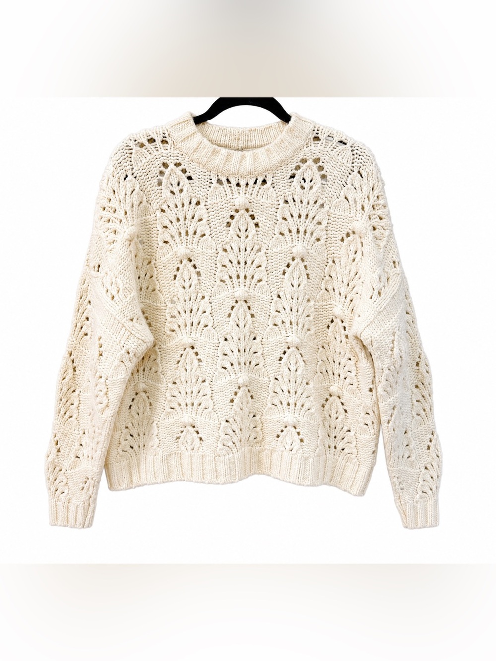 Aerie Cream Openwork Pointelle Knit Sweater Size Small Boho Cottagecore